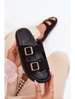 Klapki Damskie Na Platformie Z Klamrami Czarne Simbes