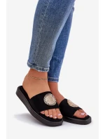 Klapki Damskie Ze Złotą Ozdobą Czarne Kaliora