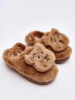 Detské kožušinové papuče s medvedíkom, hnedé Dicera
