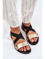 Sandały Damskie Płaskie Z Elastycznymi Paskami Czarno-Złote Marinea