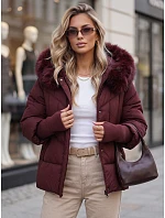Dámska zimná prešívaná bunda s kožušinou, bordová, FashionStreet TY5742 Dámska zimná prešívaná bunda s kožušinou, bordová, FashionStreet TY5742