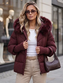 Dámska zimná prešívaná bunda s kožušinou, bordová, FashionStreet TY5742