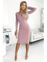 441-2 Šaty s tromi gombíkmi vo výstrihu - tmavočervené