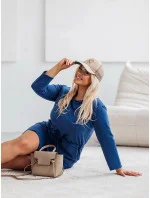 Dámske tmavomodré bavlnené šaty so šnúrkou (719) Dámske tmavomodré bavlnené šaty so šnúrkou (719)