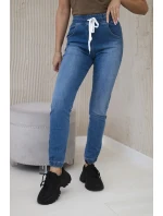 Džínsové nohavice s rebrovaným lemom