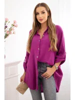 Plus veľkosť bavlnené mušelínové tričko tmavo fialové