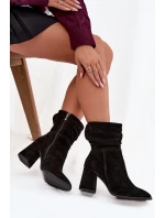 Kozačky z přírodního semiše vyhřívané na podpatku s našitím Zazoo 4216 Černé Kozačky z přírodního semiše vyhřívané na podpatku s našitím Zazoo 4216 Černé