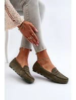 Klasické dámske semišové mokasíny tmavozelenej farby Glimris