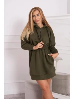Dámske šaty s kapucňou 68470 Khaki zelená - K-Fashion