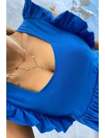 Šaty s volánikmi na bokoch nevädzovo modrej farby