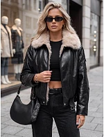 Dámska zimná bunda z ekokože s kožušinovým lemom, čierna, FashionStreet TY5709 Dámska zimná bunda z ekokože s kožušinovým lemom, čierna, FashionStreet TY5709