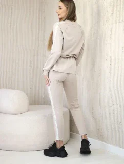 Dámska bavlnená súprava s pruhmi a sťahovacím lemom béžová