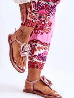 Damskie Sandały Japonki Z Materiałową Różą Nude Carisma