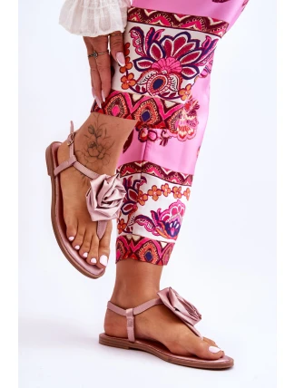 Damskie Sandały Japonki Z Materiałową Różą Nude Carisma