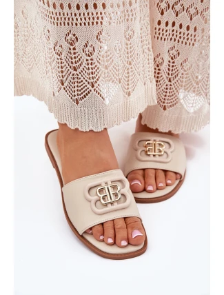 Płaskie Klapki Damskie Z Ozdobnym Detalem Beżowe Nenitta