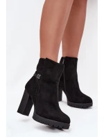 Ocieplane Botki Damskie Na Słupku Z Ozdobnym Paskiem Czarne Zayna