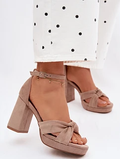 Dámské sandály na podpatku z imitace semiše tmavě béžové Rosetta