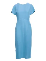 S398 Šaty v tvare ceruzky s bočným rozparkom - nebesky modré S398 Šaty v tvare ceruzky s bočným rozparkom - nebesky modré