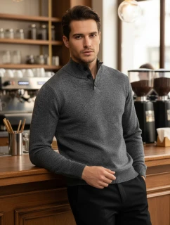Pánsky sveter so stojacím golierom svetlo sivý FashionStreet WX2356
