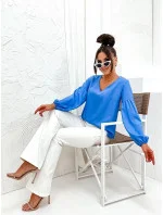 Svetlomodrá elegantná dámska blúzka s ozdobnými rukávmi (698) Svetlomodrá elegantná dámska blúzka s ozdobnými rukávmi (698)