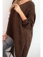Plus veľkosť dámske vlnené asymetrické V-neck sveter Brown