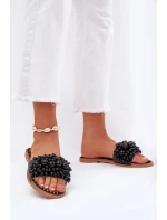 Klapki Damskie Płaskie Z Ozdobnymi Koralikami Czarne Aricca