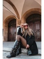 Dámské kozačky na platformě s ohnutým horním lemem a stříbrnými přezkami Černé Sarisse