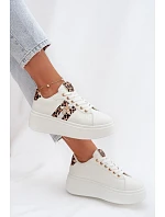 Dámské tenisky na platformě s přezkou Bílá leopardí vzor Palvessa