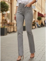 Dámske džínsy s vysokým pásom a širokými nohavicami šedé FashionStreet UY2875 Dámske džínsy s vysokým pásom a širokými nohavicami šedé FashionStreet UY2875
