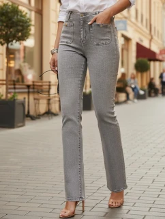 Dámske džínsy s vysokým pásom a širokými nohavicami šedé FashionStreet UY2875
