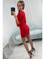 Rebrované šaty s viazaným výstrihom červené