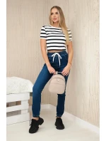 Tmavé džínsové nohavice s rebrovaným lemom