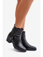 Botki Damskie Na Słupku Ocieplane Czarne Lobina