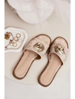 Klapki Damskie Na Płaskim Obcasie Z Ozdobnym Detalem KV51-007 Złote