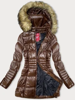 Hnedá dámska prešívaná bunda pre prechodné obdobie (2M-052)