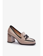 Półbuty Damskie Na Słupku Lakierowane Beżowe D&A MR38-973