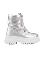 Krásne dámske sivé a strieborné snehule s plochým podpätkom