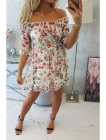 Španielske šaty s kvetinovým motívom ecru