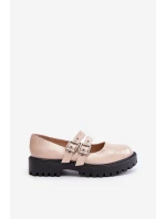 Półbuty Damskie Z Paskami Lakierowane Beżowe Terione