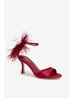 Sandály Na Podpatku S Péřím Bordové Caelina