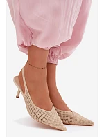 Dámské sandály z síťoviny na podpatku Béžové Emiliana