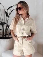 URBANSET béžový FashionStreet krátky džínsový overal EY2590