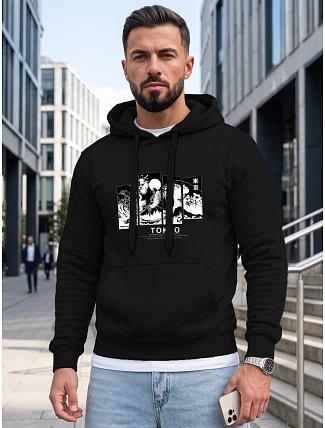 Pánska mikina s kapucňou a potlačou TOKYO, čierna, FashionStreet NX5146BX