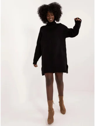 Čierne látkové šaty s rolákom (0547)