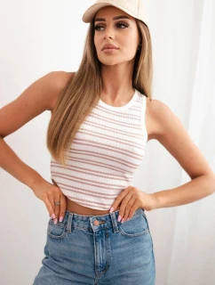 Dámska bavlnená pruhovaná blúzka bez rukávov tmavoružová