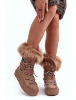 Damskie Śniegowce Sznurowane Ciemnobeżowe Santero
