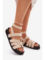 Eko Zamszowe Sandały Damskie Z Rzepami Beżowe Valpera