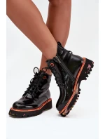 Botki Damskie Z Lakierowanej Skóry Naturalnej Ocieplane Artiker 57C0061 Czarne