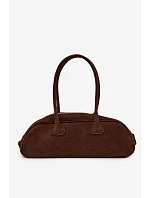Hnědá baguette kabelka z imitace semiše s přívěskem jezevčík Annette