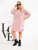 Dámske šaty Plus Size z manšestru s voľným strihom, tmavo pudrovoružové Dámske šaty Plus Size z manšestru s voľným strihom, tmavo pudrovoružové